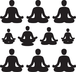 Meditation yoga silhouette vector Illustration logo icon clipart Black and white 