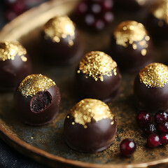A gold-dusted dark chocolate truffles with black currant filling.
