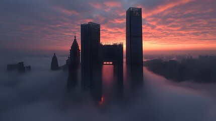 Fototapeta premium City skyline emerges from morning mist