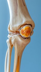 Human Knee Joint, Displaying Inflammation, Anatomical View, Vibrant Color on Blue Background.