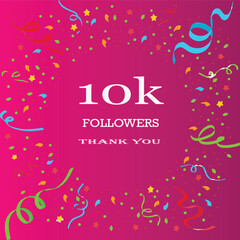 Thank you followers label badge white color theme isolated on pink background. 10k followers. Vector greeting artwork.