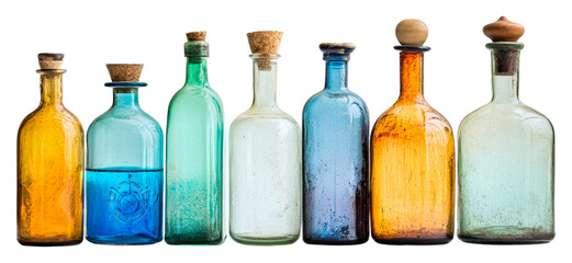 Colorful glass bottles display home aesthetic cut out