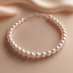 Obraz premium Elegant Pearl Necklace on Soft Draped Fabric Background