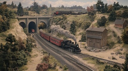 Model Train Journey Through Mountainous Landscape