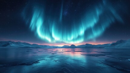 Fototapeta premium Celestial Dance: Aurora Borealis Over Frozen Arctic Landscape 