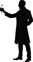 Black and white silhouette of scientist holding a test tube, ideal for logos, branding, and digital artwork.