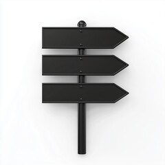 Obraz premium Sign arrow direction black blank board arranged for street and place navigation, isolated white