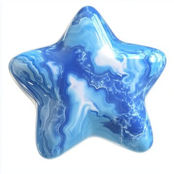 Mineral blue stone star shape polished marble, isolated white