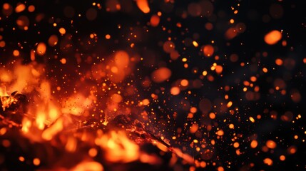 Fototapeta premium Fiery flames and sparks, night view, nature background, Abstract fire, use in visual design