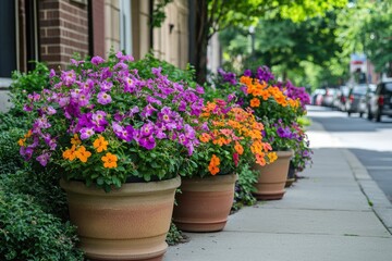 Evanston Illinois. Colorful Summer Flowers and Plants in Downtown Park