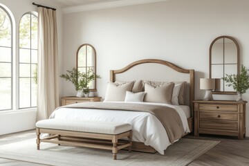 A beautifully decorated bedroom featuring a bed and natural light
