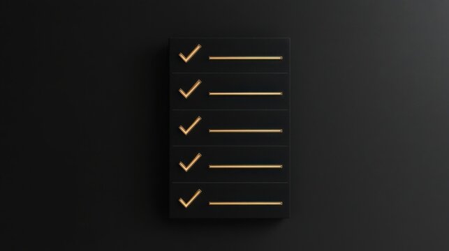 Minimalist checklist with gold ticks and dark background for organization and task management purposes