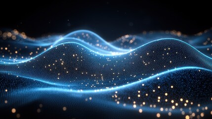 Obraz premium Abstract blue and gold particle wave motion