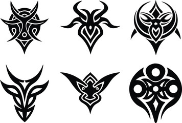 Collection Of Tribal Shapes With A Stiff Touch And Symmetrical Neo Tribal Pattern Cyber ​​Gothic Elements On White Background