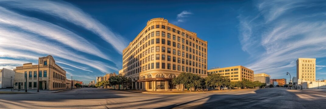 Abilene Texas Downtown City Skyline with Blue Skies and Unique Architecture