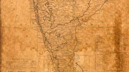 Antique map of India and Sri Lanka with colonial territories