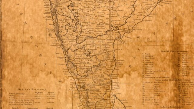 Antique map of India and Sri Lanka with colonial territories
