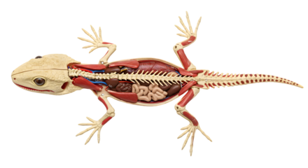 Anatomical Diagram of a Lizard Showing Internal Organs including Skeleton, Muscles, and Circulatory System for Educational Purposes and Biological Studies