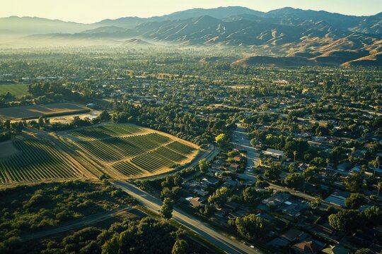 Aerial View of Camarillo, California Homes, Businesses, and Farms in Ventura County