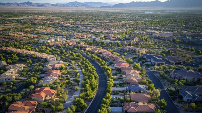 Aerial View of Summerlin, Las Vegas, Nevada Suburban Neighborhood