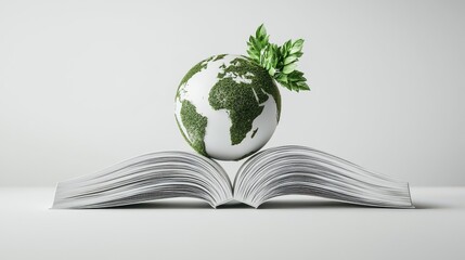 Open Book with Globe and Green Leaves Symbolizing Knowledge, Growth, and Environmental Awareness