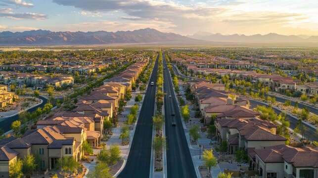 Aerial View of Summerlin Suburban Neighborhood in Las Vegas, Nevada, USA