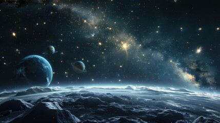 Fototapeta premium Stunning Cosmic Landscape with Planets and Stars in Deep Space