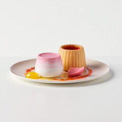 beautiful dessert on a plate on a white background 