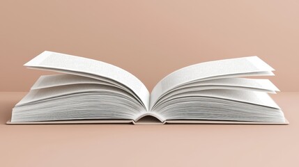 Open Book on Neutral Background Showcasing Blank Pages and Texture
