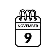 November 9 Calendar icon vector illustration.