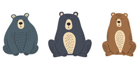 Clip art hand drawn vector illustration of a cute funny bears isolated objects on white background