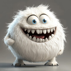 Fototapeta premium Fluffy monster character in playful 3D illustration style with cheerful expression and bright blue eyes