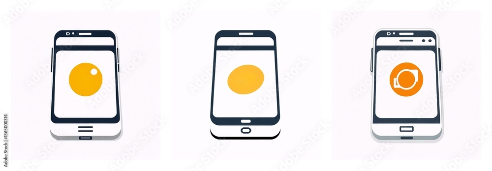 Poster three smartphones display egg icons in varying styles: solid circle, oval, and outlined circle. mini