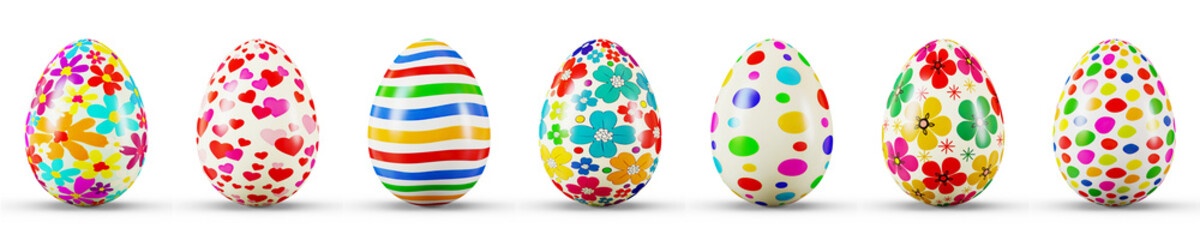 Easter Egg Set on a transparent white background. 3D rendering illustration