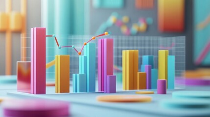 e-commerce growth sales trends. Colorful 3D Bar Chart Data Visualization Graphics.