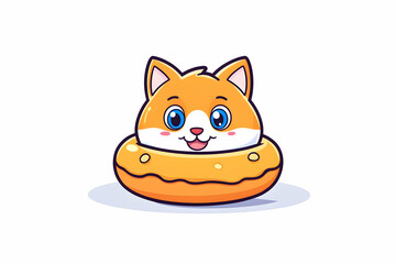 Fototapeta premium Cute cartoon kitten's head peeking from a glazed donut