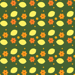 seamless pattern with flowers and lemon