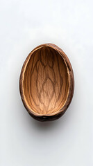 Empty, organic wooden bowl with dark lines and textures on light background