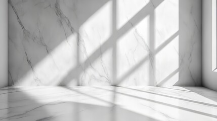 Clean white marble background with soft shadows, perfect for showcasing luxury products in a minimalist style.