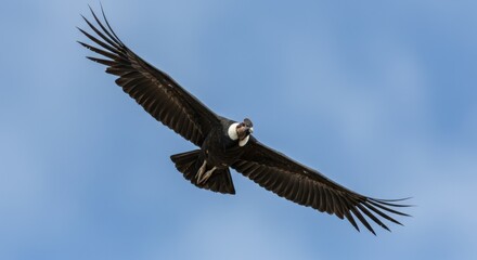 Andean Condor Soaring High in the Blue Sky