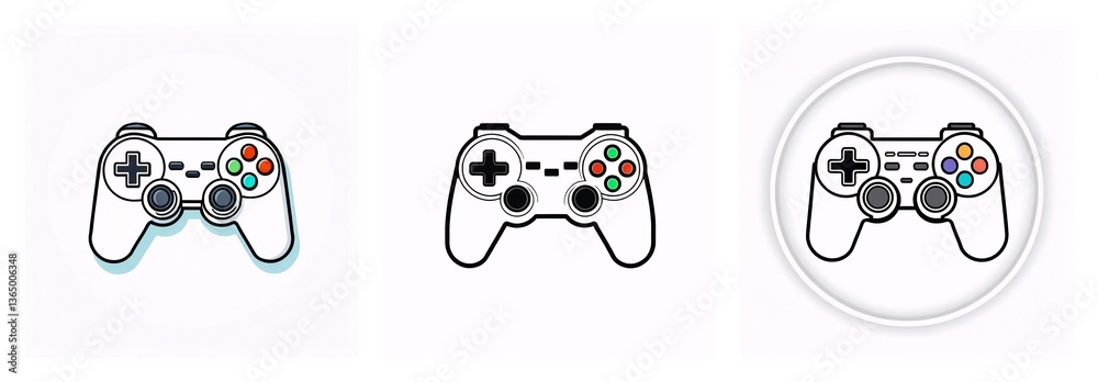 Leinwandbilder Three gamepad icons in different styles are displayed. Simple white controllers for video games represent play and entertainment.