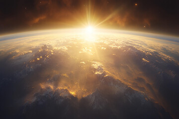 Storm clouds clear to unveil majestic sunlight over the horizon at dawn