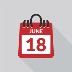 June 18 Calendar icon vector illustration.