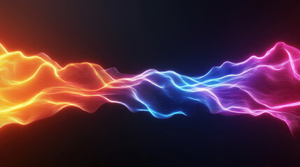 Dynamic neon energy waves pulse vibrantly across dark background, creating abstract mesmerizing visual effect