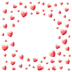 Decorative drawn hearts frame. Romantic clip art on white background