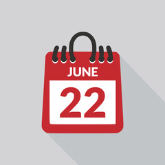 June 22 Calendar icon vector illustration.