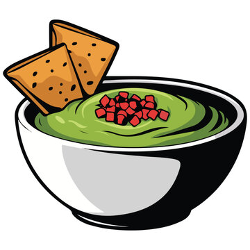 guacamole bowl with chips, green, white clip art preview