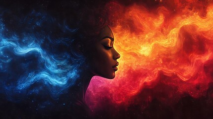 Surreal Portrait: Embodiment of Fire and Ice