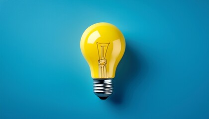 yellow light bulb placed on a minimalist blue background illustrating concepts of creativity illumination and bright ideas perfect for brainstorming innovation and inspiration themes