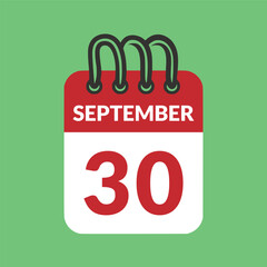 September 30 Calendar icon vector illustration.